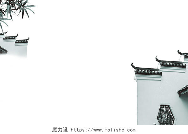中国风水墨徽派建筑透明元素PSD素材